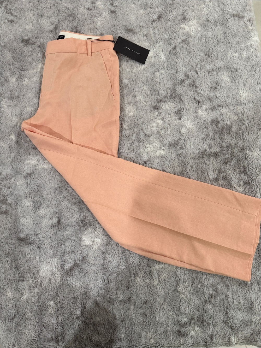 Zara linen Blend Peach Straight-Leg Dress Pants / trousers size medium - Picture 2 of 7